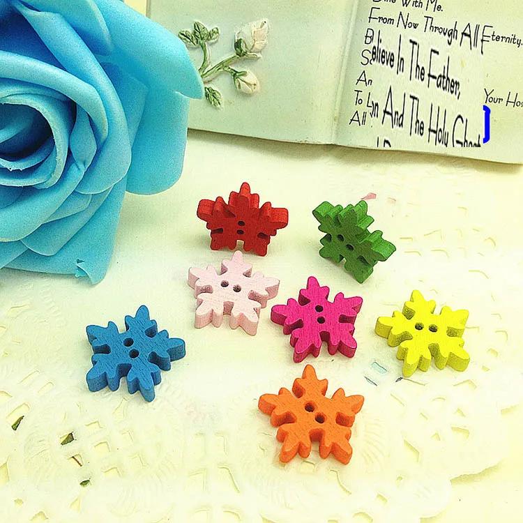 50 pcs/lot снежинка форма кнопки 2 отверстия дерево шитьё судов скрапбукинг одежда