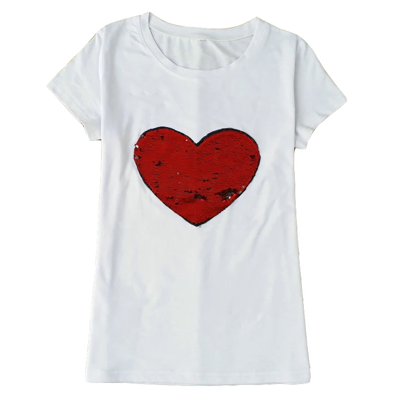 Женская футболка с блестками голубой и красный цвет коротким рукавом дизайн в