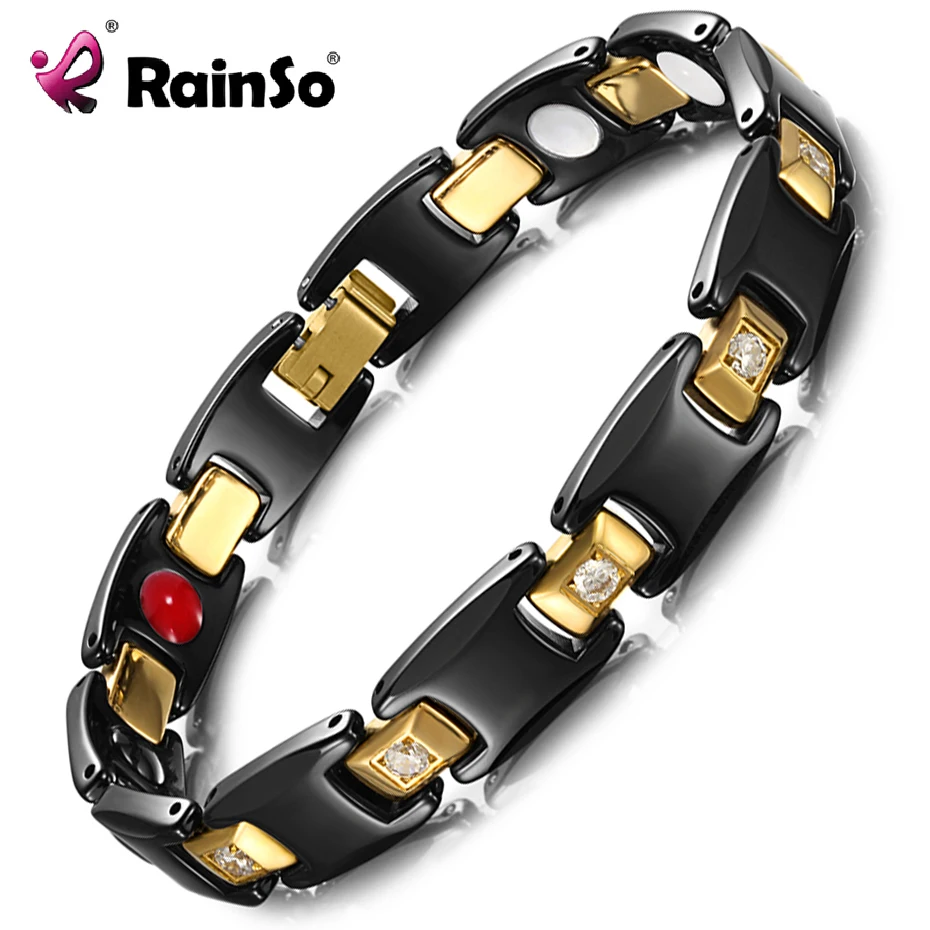 Rainso Циркон Черный керамика s браслет для женщин магнитотерапия здоровья ссылка Bio
