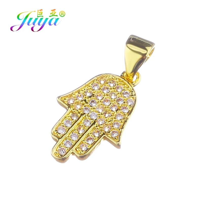 Juya DIY турецкий ювелирный материал микро проложить Циркон Хамса рука Фатимы Подвески для изготовления браслета и ожерелья - Окраска металла: Gold