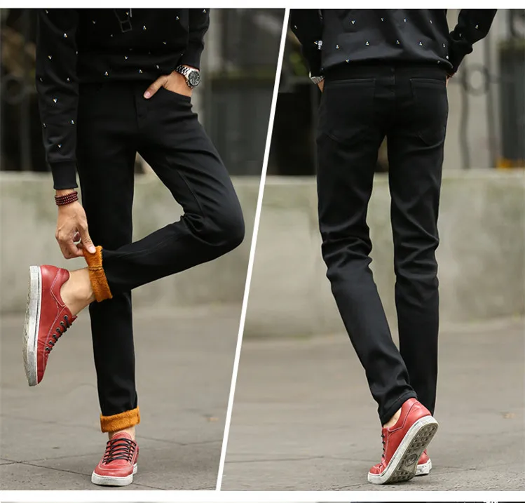 Add wool man stretch jeans warm feet cultivate one's morality pants | Мужская одежда