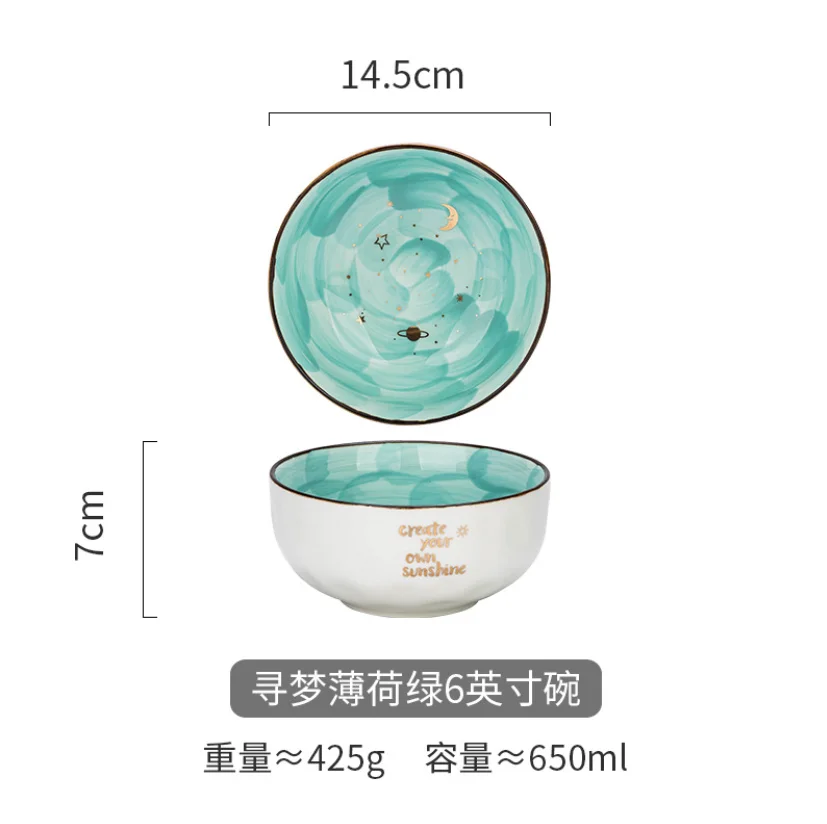 6 Inches Ceramic Bowl Salad Breakfast Oatmeal Bowls Starry Cute Bowls Home Noodle Soup Bowl Tableware For Kitchen Supplies