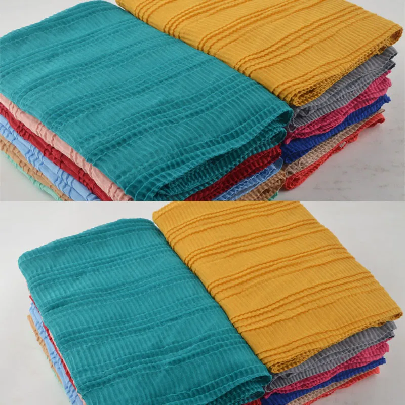 Женский простой хлопковый шарф хиджаб рябь мусульманский шали и шарфы повязка на