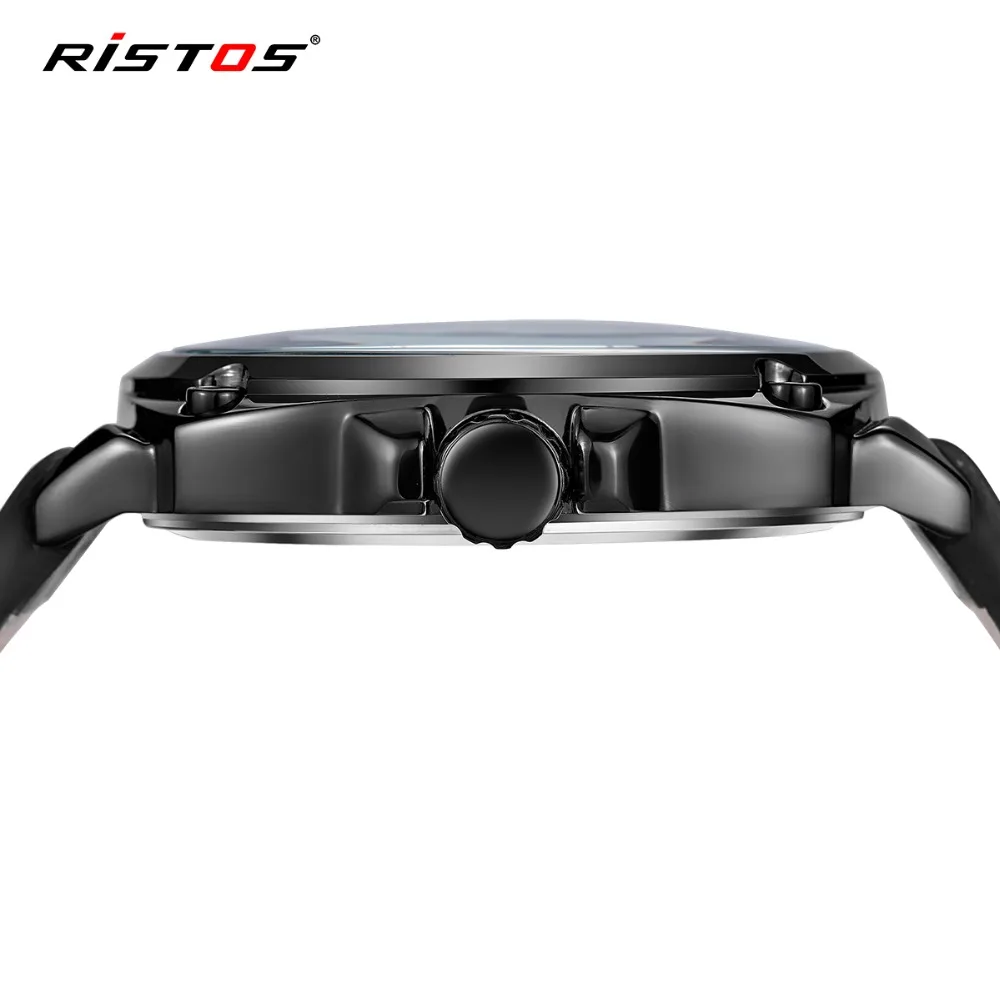 Мужские Спортивные Повседневные кварцевые часы RISTOS с ремешком из натуральной