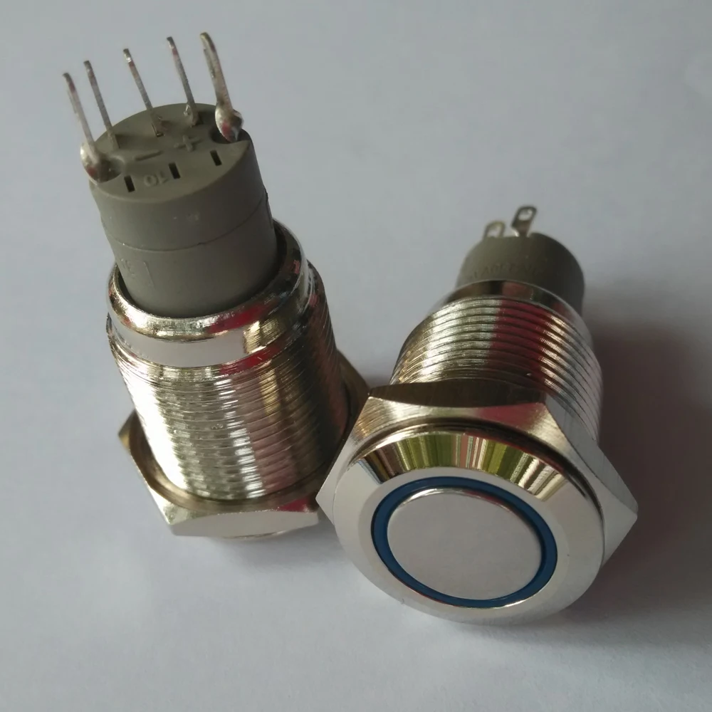 16 мм 12 В синий красный кольцо led латунь Мгновенный 1no1nc металлический