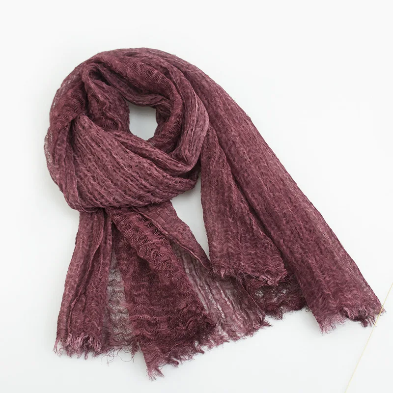 

2017 New Design Luxury Brand Solid Real Linen Summer Wrinkle Silk Scarf Women Elegant Shawl Long Soft Wrap M201