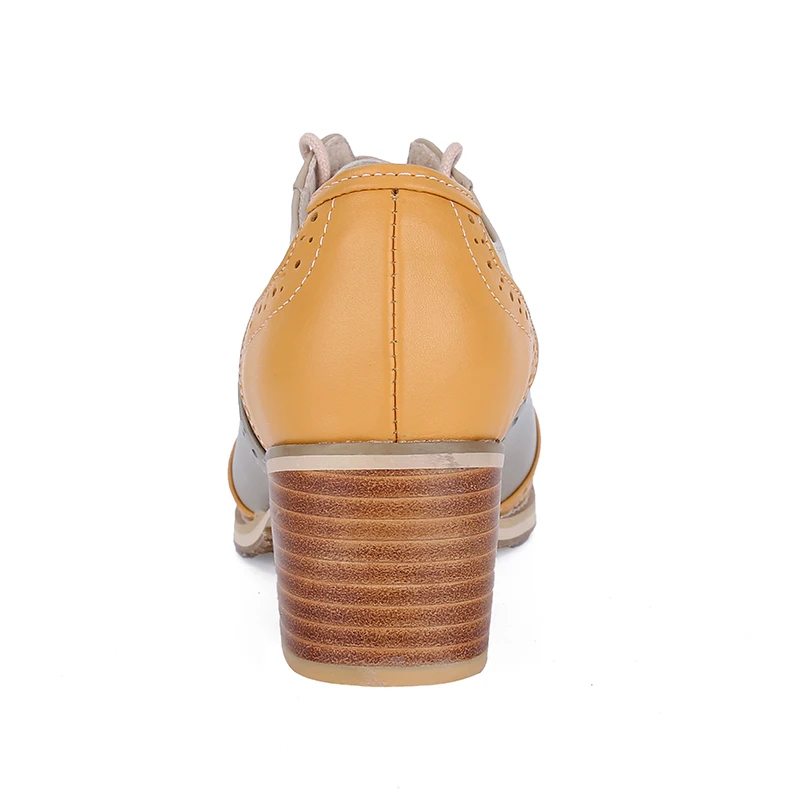 Женские туфли оксфорды из натуральной кожи на толстом высоком каблуке модная