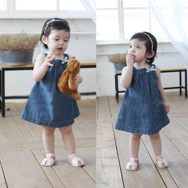 Джинсовый сарафан принцессы для девочек; ремни с бантом; детское платье; Размер 0-3Y