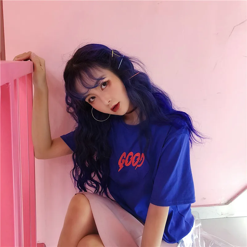 

Женская футболка с надписью GOOD on the fashion, модная Свободная Повседневная футболка в стиле Харадзюку, Корейская одежда в стиле бойфренд, на лет...