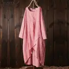 Женское клетчатое винтажное платье-миди ZANZEA, хлопковый льняной сарафан с асимметричным подолом и длинным рукавом на осень