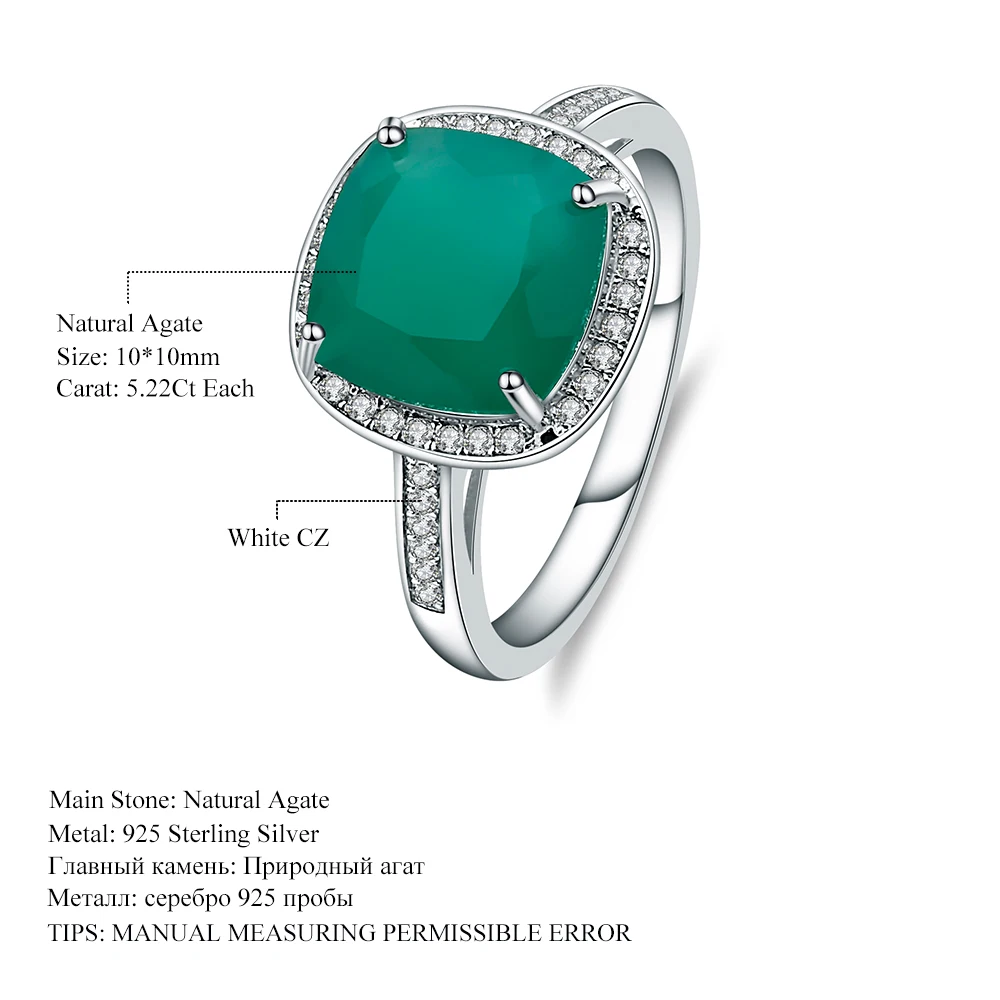 Gem's Ballet 5.22Ct натуральный благородный зеленый агат, натуральный камень классические кольца для женщин 925 пробы серебро обручальное кольцо ювелирные украшения