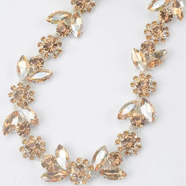 2 ярда Кружевная аппликация со стразами Цветочная цепочка с кристаллами