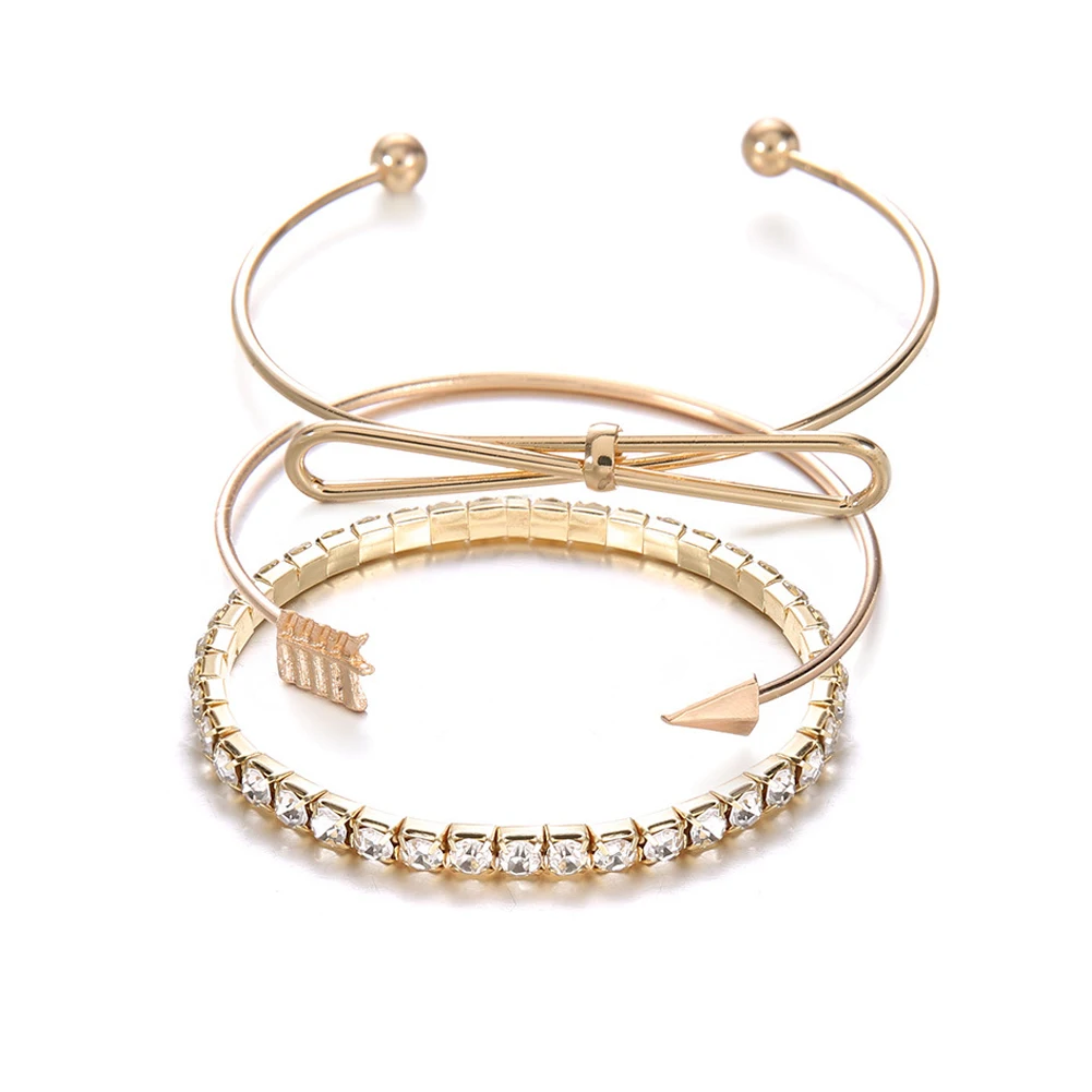 3 шт Браслет манжета браслет с бантами Регулируемый кристаллический Набор браслетов ювелирные изделия в