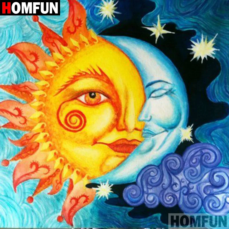 

HOMFUN Full Drill Diamond Painting "Sun moon" DIY Picture Of Rhinestone 5D Diamond Embroidery Cross Stitch Decor A00726