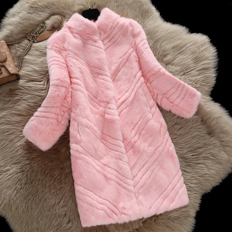 

Real rabbit fur coats women autumn winter 2019 new slim medium long full pelt rabbit fur coat outerwear women's jacket plus size