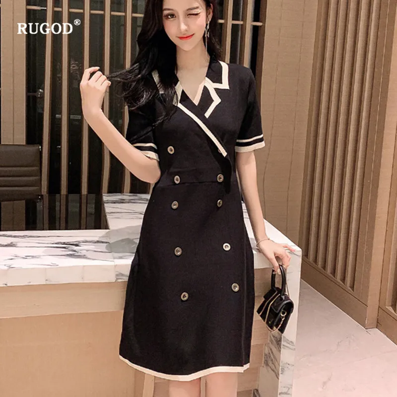 Женское винтажное вязаное платье RUGOD с v образным вырезом и коротким