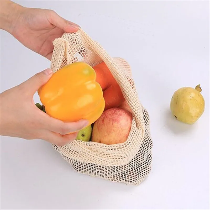 Многоразовые продуктовые сумки хлопковые мешки для овощей сетчатые с Кулиской