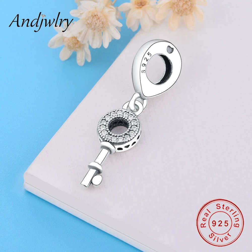 925 пробы серебряный кулон подходит Pandora оригинальные браслеты бусины ключ с CZ Висячие Подвески Европейский DIY ювелирные изделия для женщин Berloque