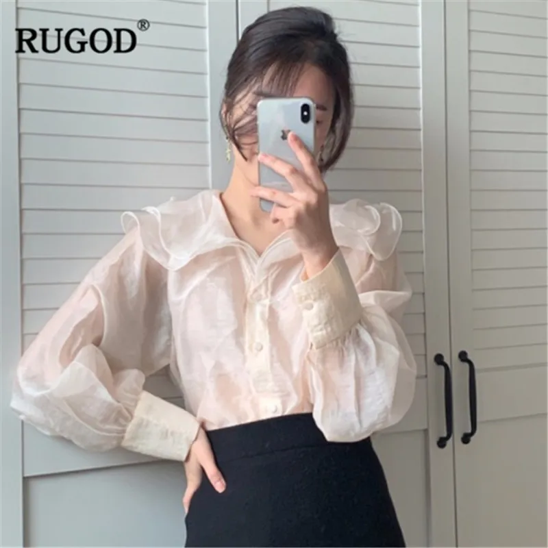 RUGOD/Весенняя Новая модная женская блузка милая Женская однотонная элегантная