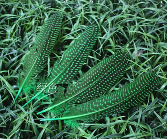 

New Arrival! 50Pcs/Lot 6-8 Inch 15-20cm green Natural Guinea Fowl Wing Feathers