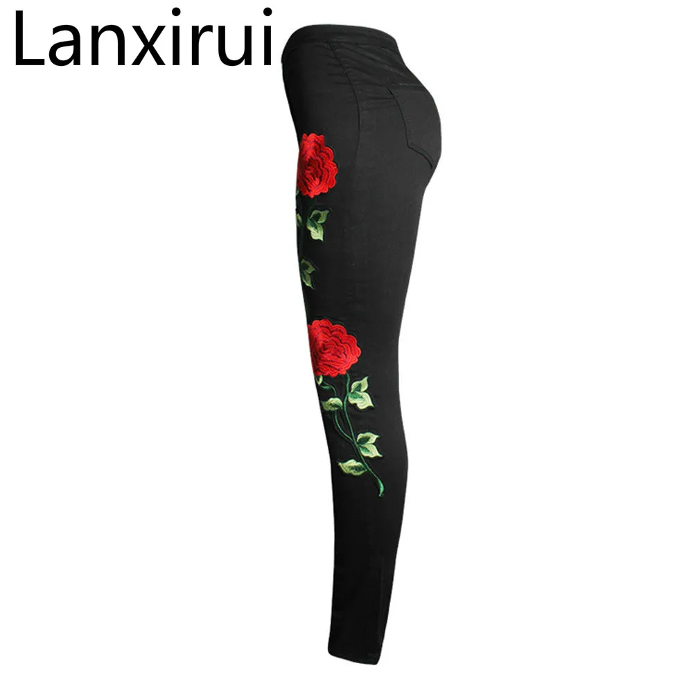 Lanxirui Neue Hohe китайский Размер указанный на Schwarz Stickerei джинсы Ohne Zerrissene Frau модная