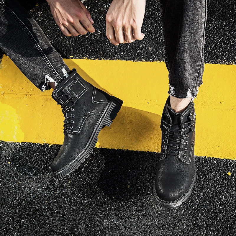 Мужские ботинки на меху Martin теплые уличные мокасины из натуральной кожи