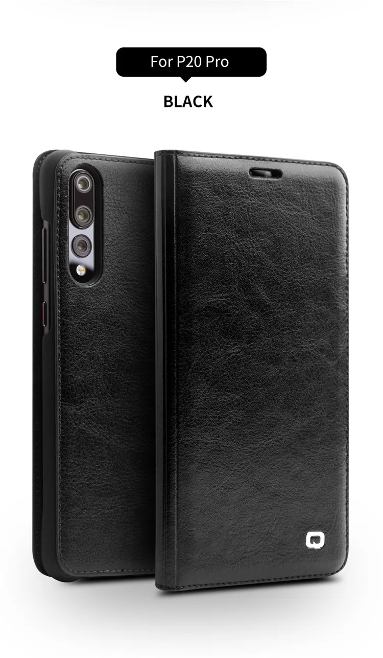 QIALINO Phone Case Cover for Huawei P20 Pro P20Pro Ultra Slim Vintage Genuine Leather Wallet Card Slots Bag Flip Folio Cases