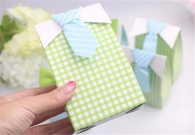 New Creative My Little Man Blue Green Bow Tie Birthday Boy Baby Shower Favor Candy Treat Bag Wedding Favors Box Gift Bags | Дом и сад