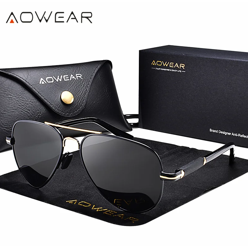 

AOWEAR Classic Aviation Polarized Sunglasses Men Retro Driving Pilot Sun Glasses Male UV400 Outdoor Shades Eyewear Gafas De Sol