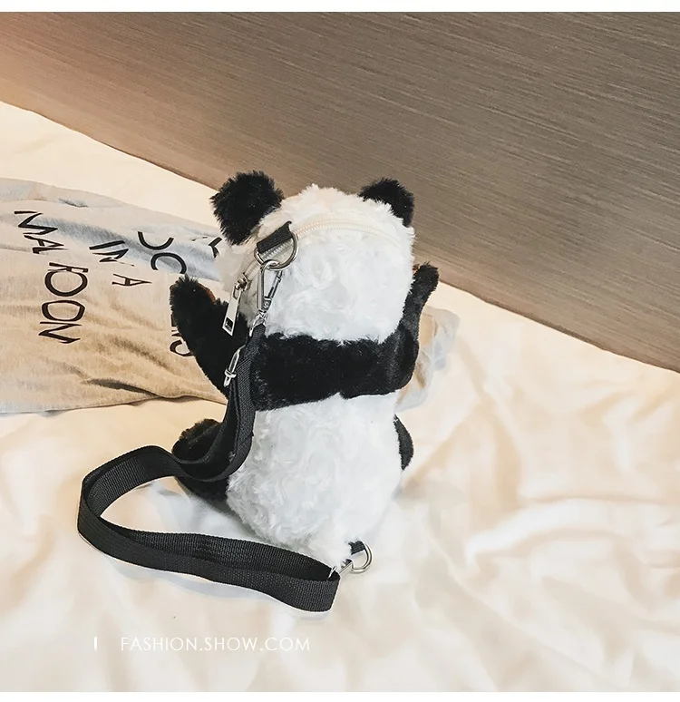 1 Pcs Women's Plush Panda Shoulder Slung Bag Cartoon Cute Fashion Wild Chest Bag
