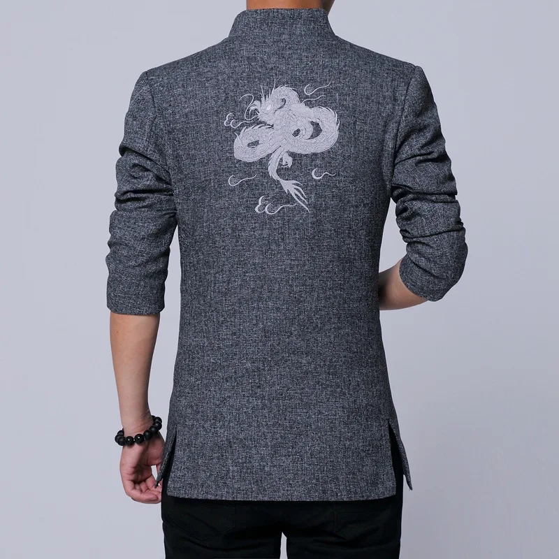 Xiu Luo 4XL весна Мандарин блейзер с воротником для мужчин Slim Fit китайский стиль мужская одежда вышивка Дракон Винтаж повседневное пальто Новинка