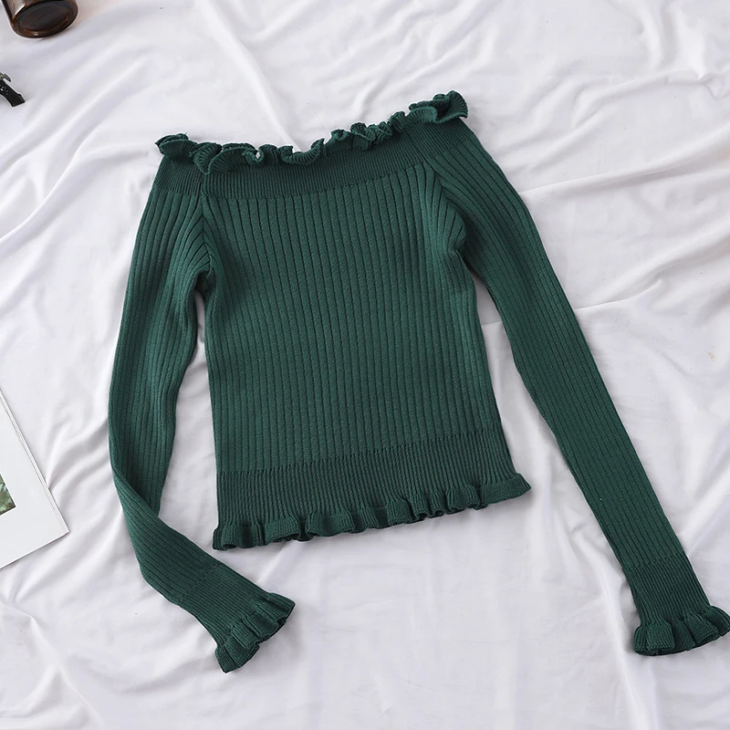 HELIAR Red Solid Shoulder Off Casual Jumper Spring Autumn Office Long Sleeve Womne Sweater Elastic Sexy Pullover Tops | Женская одежда