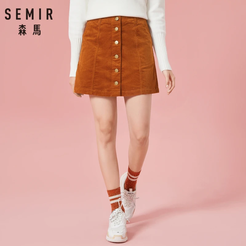 SEMIR женская короткая Вельветовая юбка с высокой талией трапециевидная застежкой