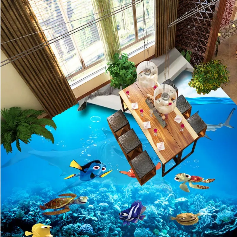 Free Shipping 33D undersea mobilization floor thickened waterproof living room bathroom bedroom kitchen lobby flooring mural |