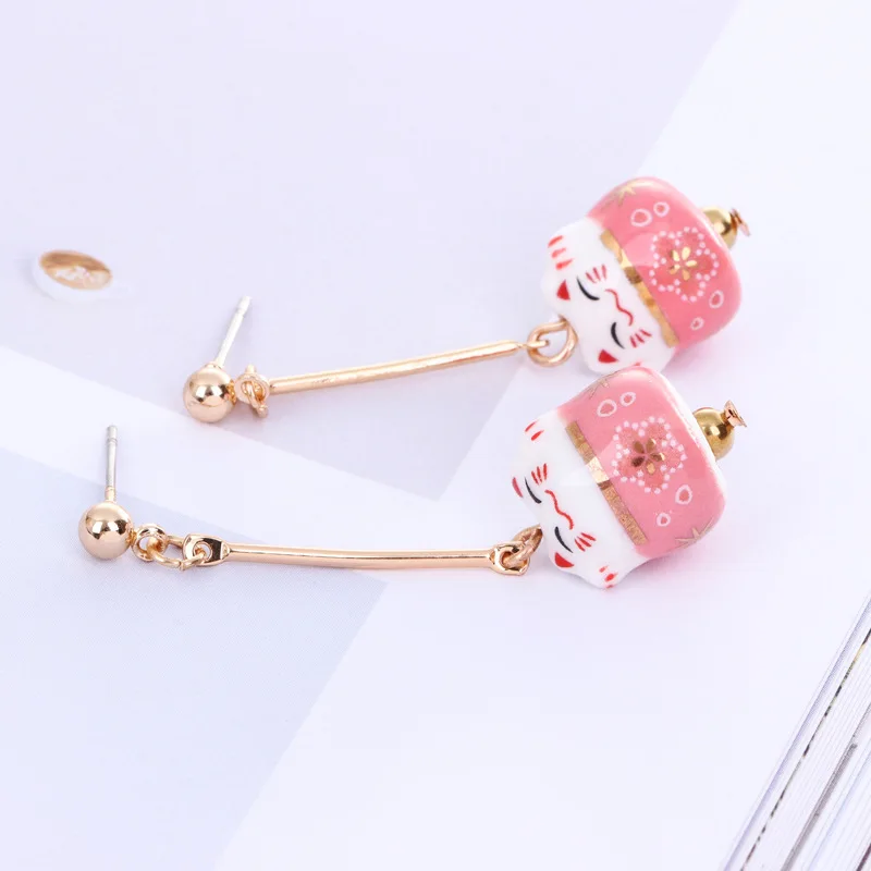 Фарфоровые серьги подвески с кисточками Fortune Cat милыми животными|Серьги-подвески|