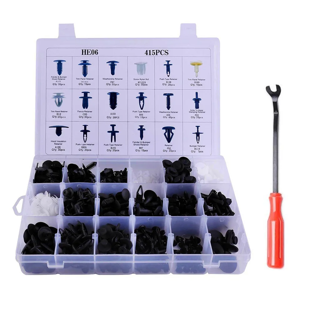 415pcs with tool 100/350/415 шт. автомобиль Push фиксатор булавки заклепки отделкой клип Панель литье застежка-молния с застежкой для удаления - Название цвета: 415pcs with tool