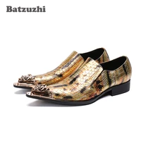 batzuzhi luxury handmade men shoes pointed iron toe gold genuine leather shoes man zapatos de hombre formal party wedding shoes