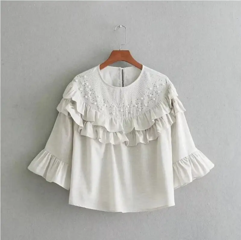 Блузка женская с рукавами фонариками и жемчужными бусинами|blusas fashion|blouse brandblouse