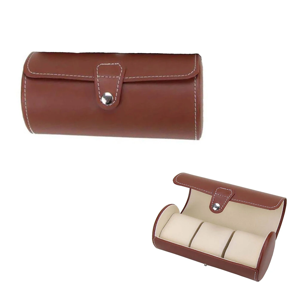 Круглый футляр для часов с 3 отделениями из искусственной кожи бархатный