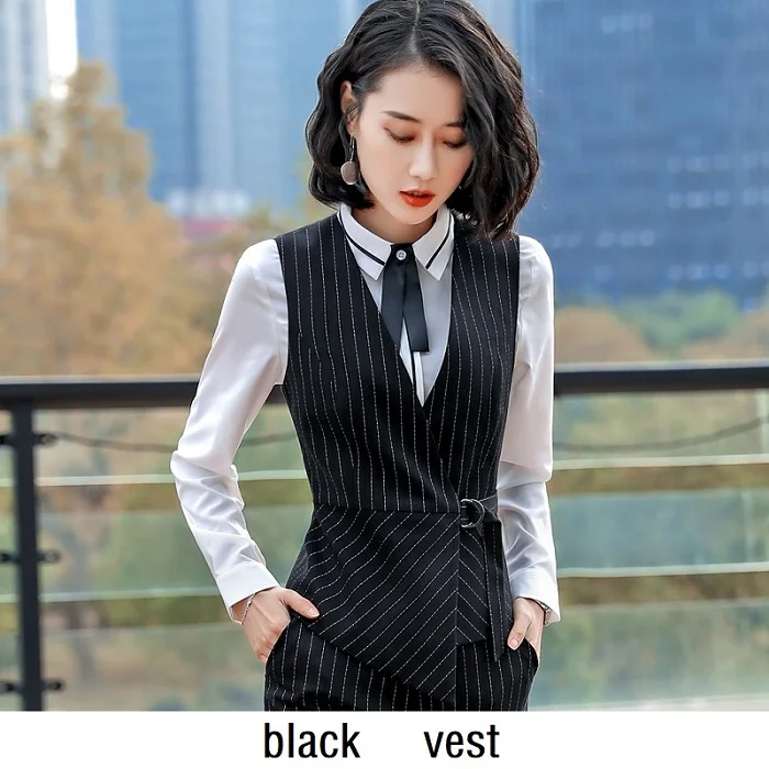 blue vest ACRMRAC, женские костюмы, тонкая полосатая куртка, штаны, OL, деловые, формальные, женские брюки, костюмы, женский комплект, костюмы - Цвет: blue vest