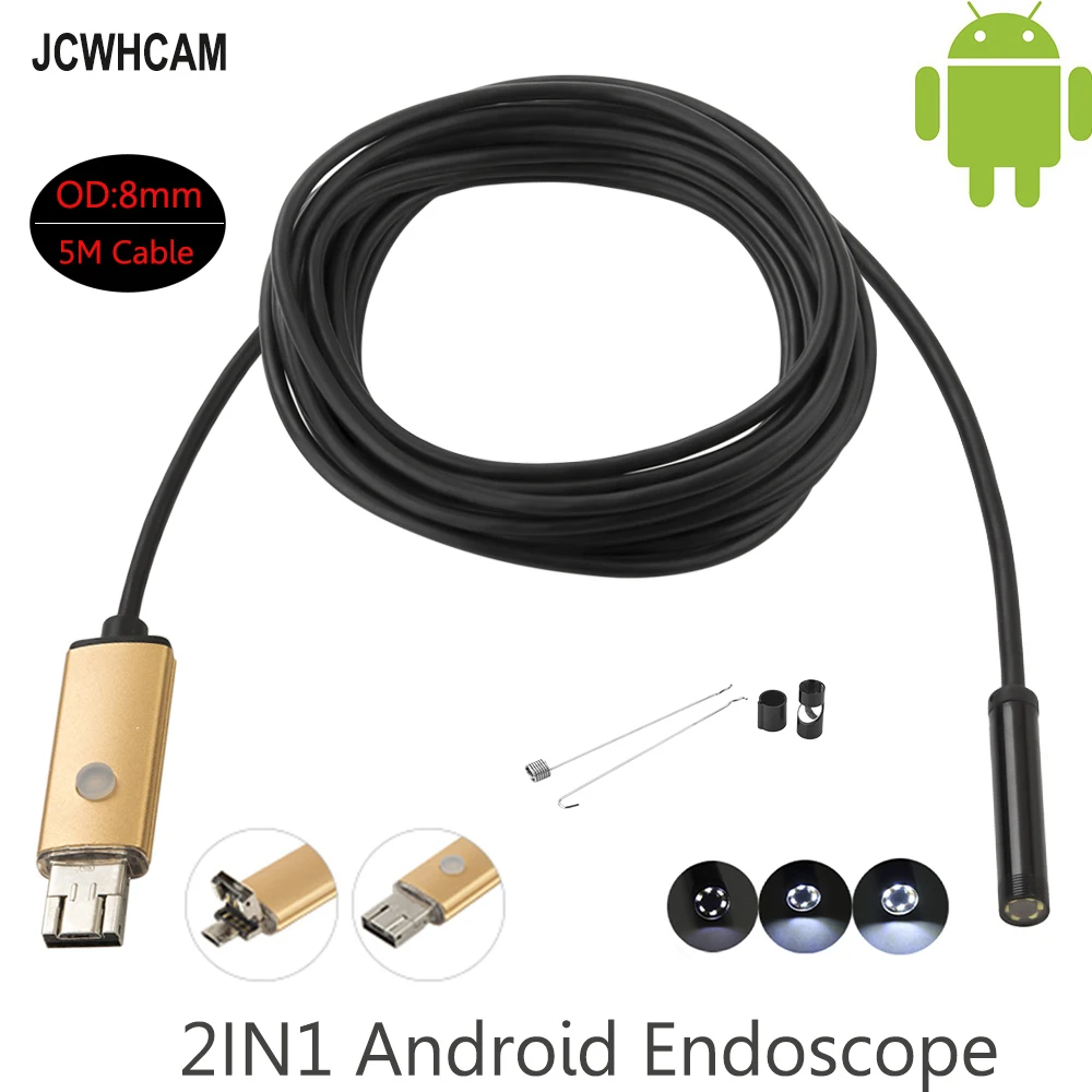JCWHCAM 2MP 5M Android USB эндоскоп HD камера 8 мм IP67 Walterproof Snake 720P Мобильный бороскоп|usb