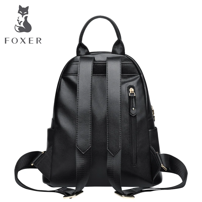 Женские рюкзаки FOXER из натуральной коровьей кожи, стильные рюкзаки для девушек, школьные сумки для девушек, женские Мягкие стильные женские модные дорожные сумки