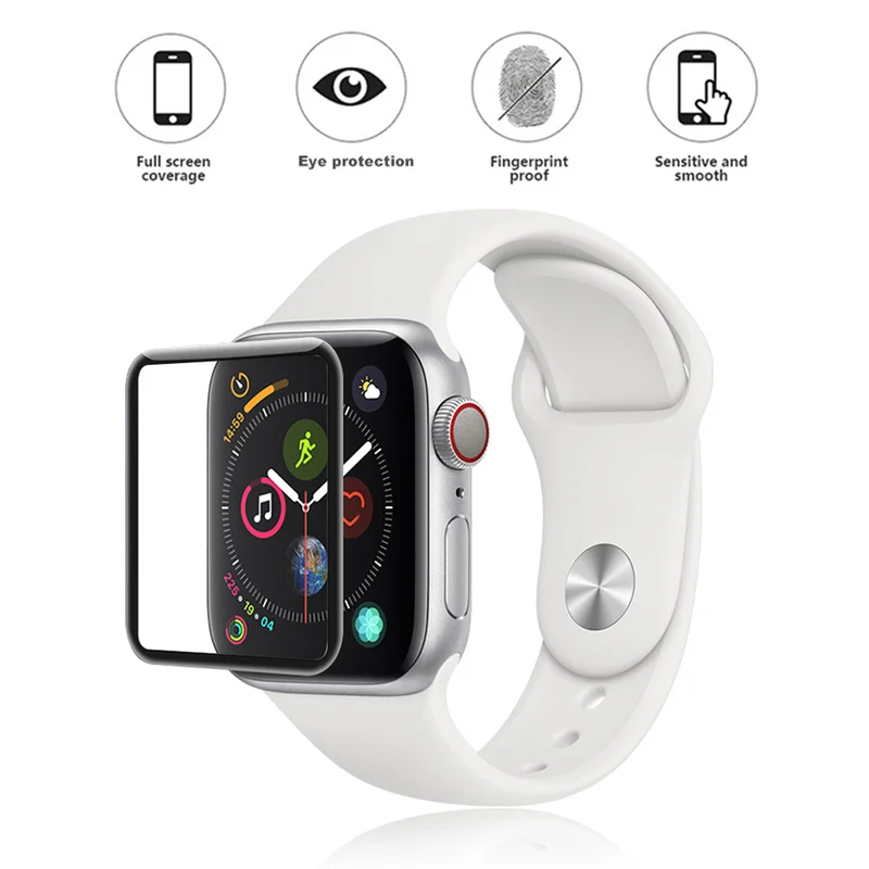 

Закаленное стекло для Apple watch, изогнутая пленка на поверхность, 40 мм, 44 мм, Защитная пленка для экрана с полным покрытием, шелковая печать для ...