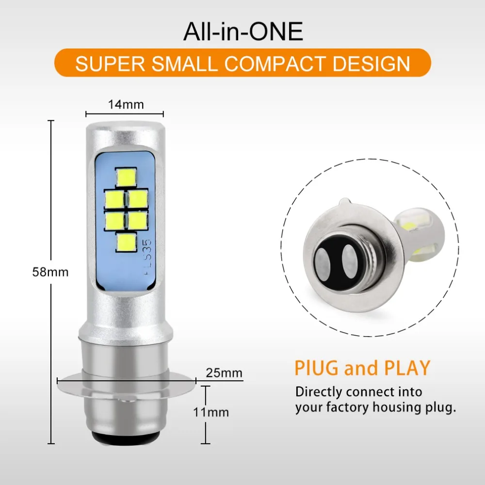 P15D светодиодные лампы для мотоциклетных фар 12SMD 1200LM Hi low Противотуманные фары DRL