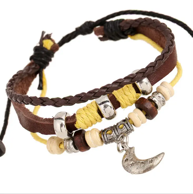 Мульти бусы Мода Якорь Для женщин браслет из натуральной кожи ручной работы