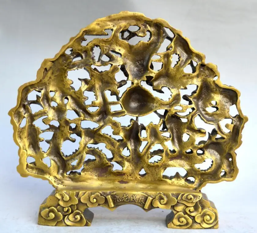 

China Brass Animal Dragon Kowloon playing with a pearl Sculpture statue