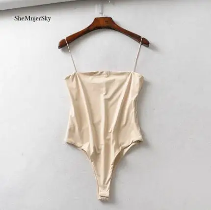 beige bodysuit SheMujerSky, сексуальный летний однотонный тонкий боди, женский, на тонких бретелях, короткий белый комбинезон, обтягивающий, без рукавов, с открытой спиной, боди, костюм - Цвет: beige bodysuit
