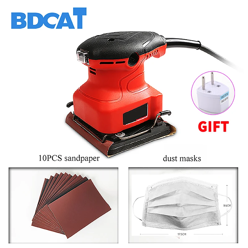 BDCAT 220V Sheet Sander with 10pcs Sandpaper and Dust Exhaust 200W Electric Sander Home DIY Power Tool for Woodworking