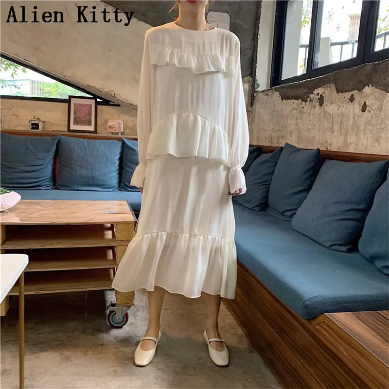 Женское шифоновое платье Alien Kitty однотонное Повседневное до середины икры с