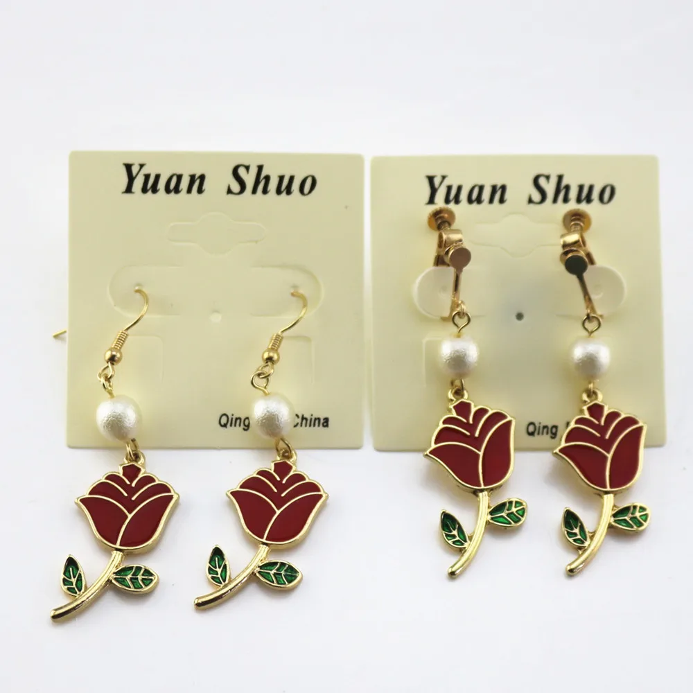 2019 модные простые женские серьги с красными розами и морщинами|women earrings|women fashion